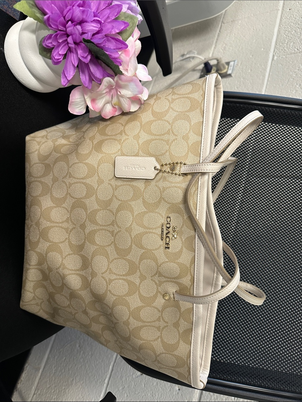 Coach Tan & Cream Signature Canvas Tote